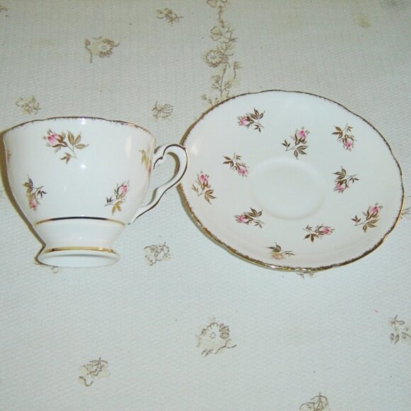 Royal Stafford pink Rosebud gold leaves cup and saucer VGU - Picture 5 of 6